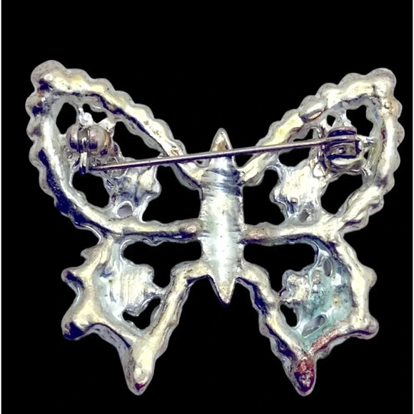 Vintage Rhinestone Butterfly Silver Tone Brooch - Picture 2 of 2